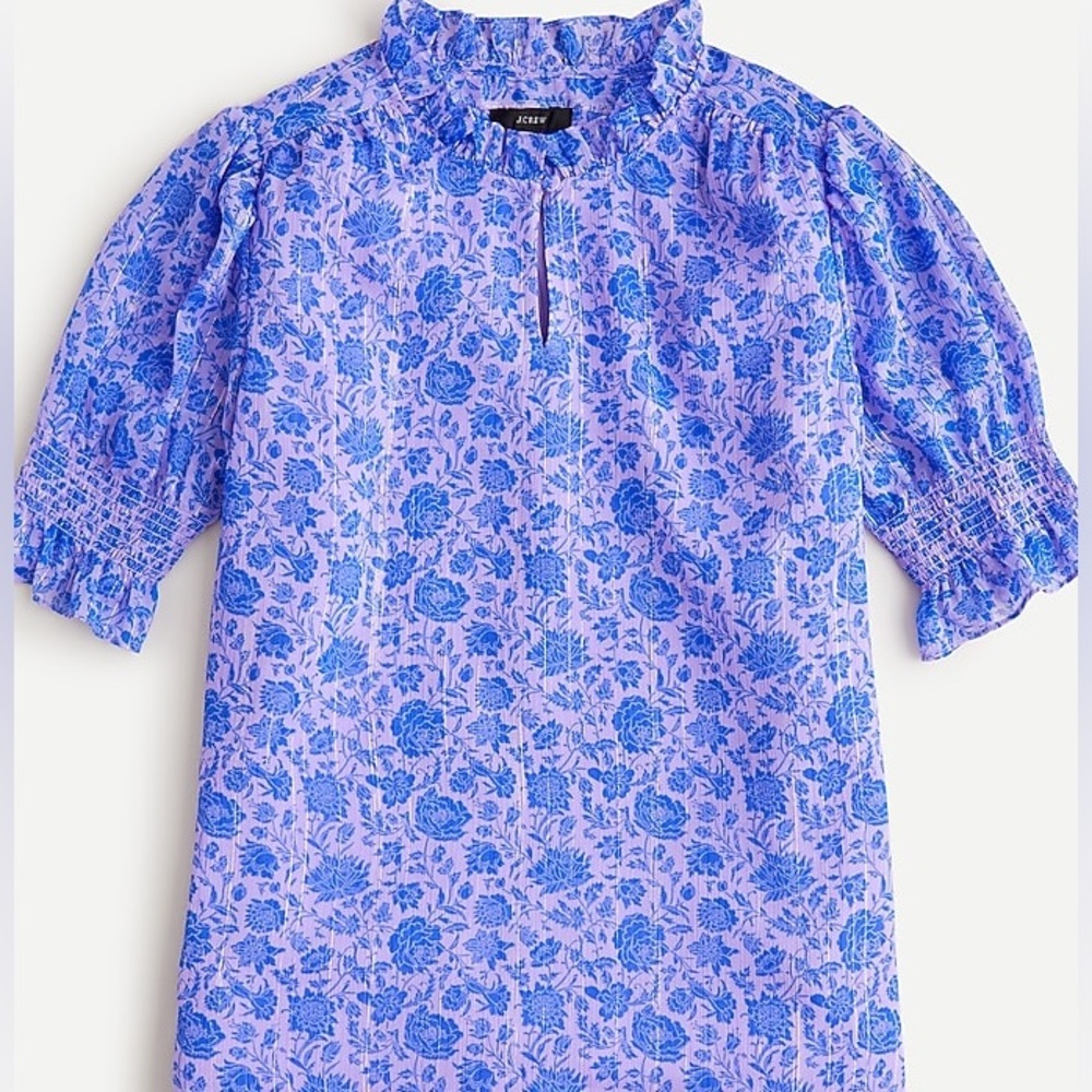 💙 J.Crew Puff-Sleeve Crinkle Chiffon Top – Rose Vines | Size S